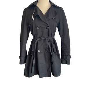Jeans West black canvas trench coat with belt witchcore whimsigoth vibe